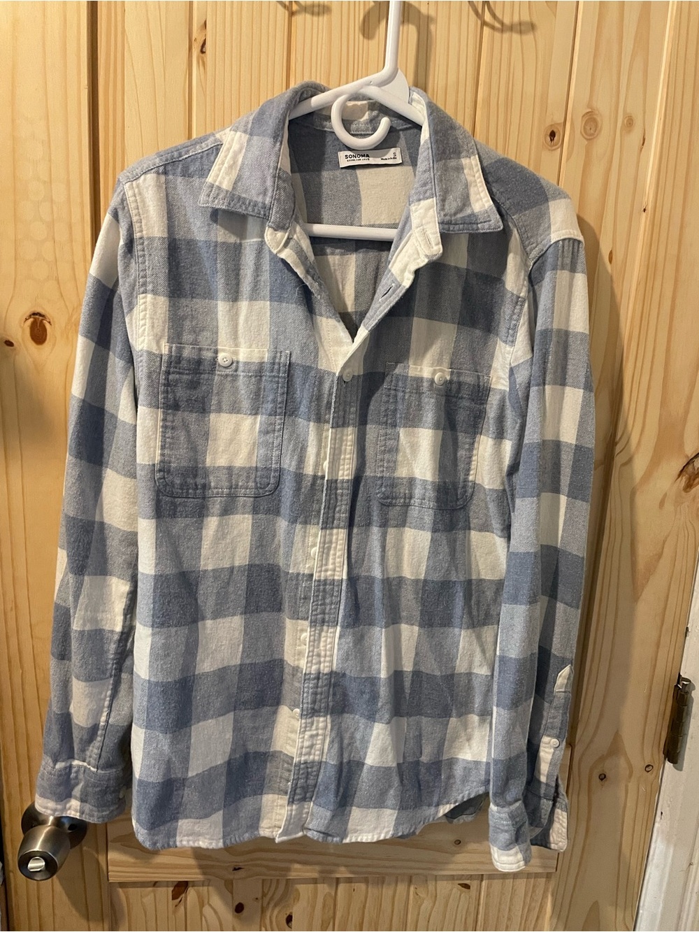 Sonoma Light Blue and White Plaid Button-Down Shirt